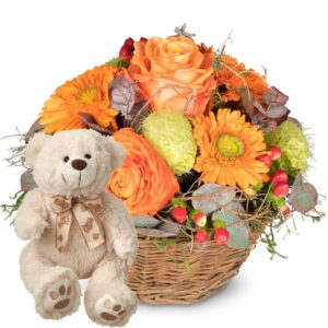 Frühling pur, mit Teddybär (weiss)