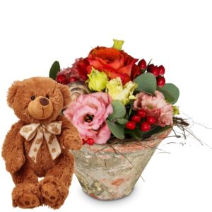 Blumiges "Küsschen" mit Teddybär (braun)